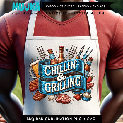 Chillin And Grilling Png SVG, Rei da churrasqueira, Grill Master, Design de sublimação, BBQ Dad SVG, Avental Png, Presente de dia dos pais, Avental de churrasco
