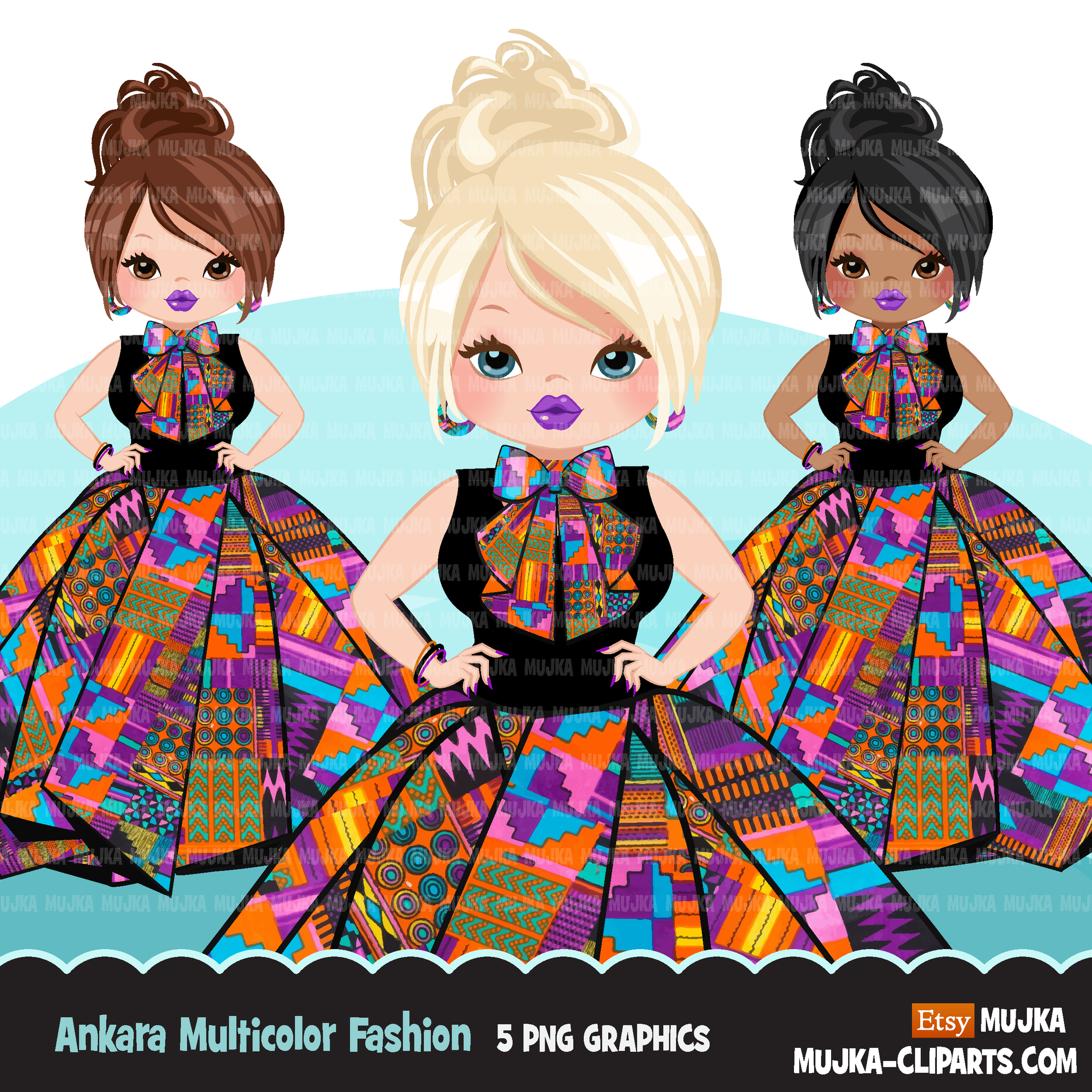 Ankara Fashion Graphics Bundle, Black History African American clipart, commercial use sublimation