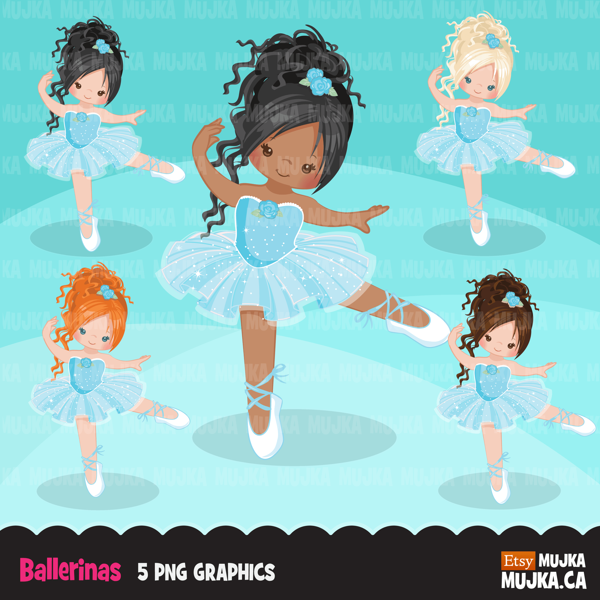 Ballerina Clipart Bundle, Cute ballerinas and ballet sets, dance graphics, Girls