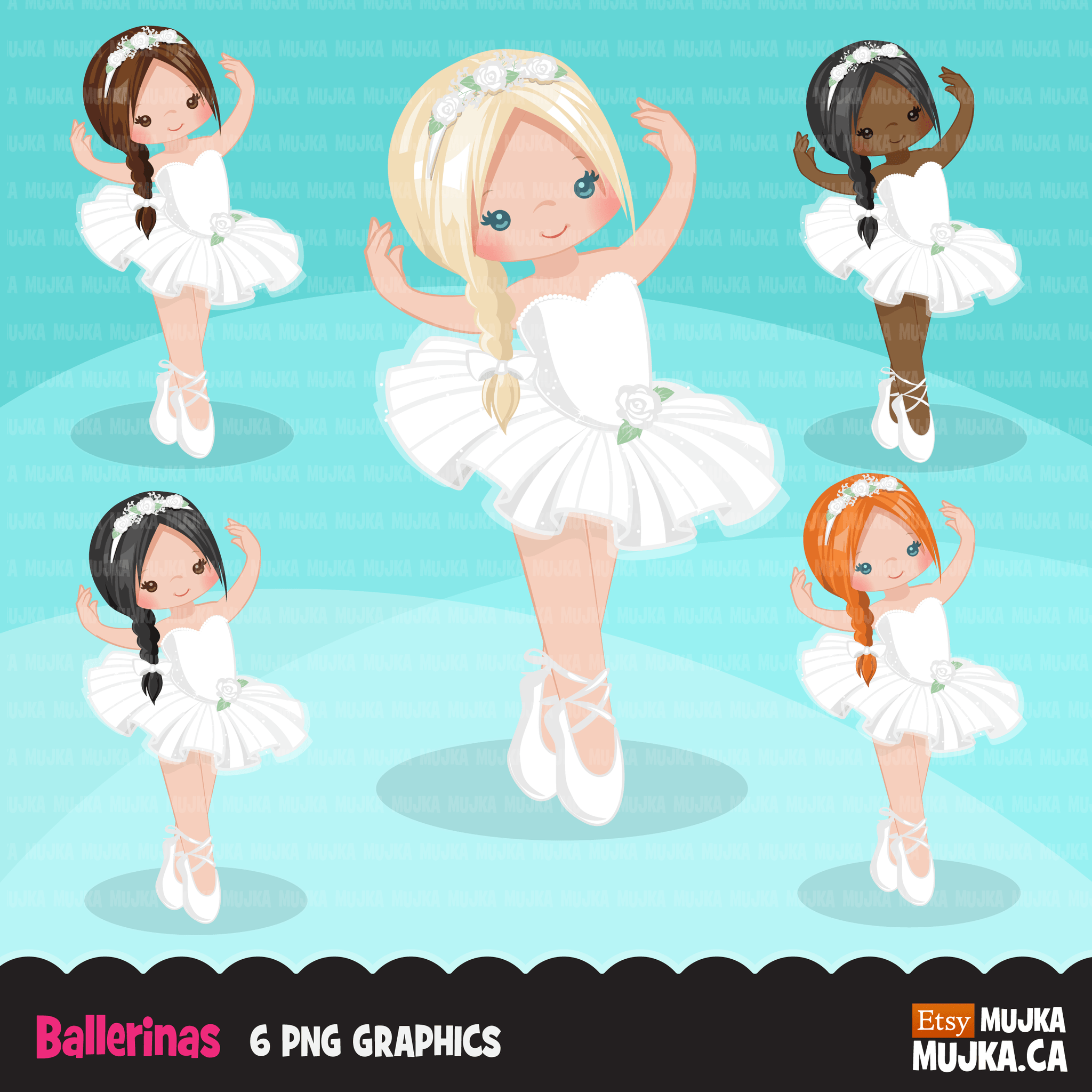 Ballerina Clipart Bundle, Cute ballerinas and ballet sets, dance graphics, Girls