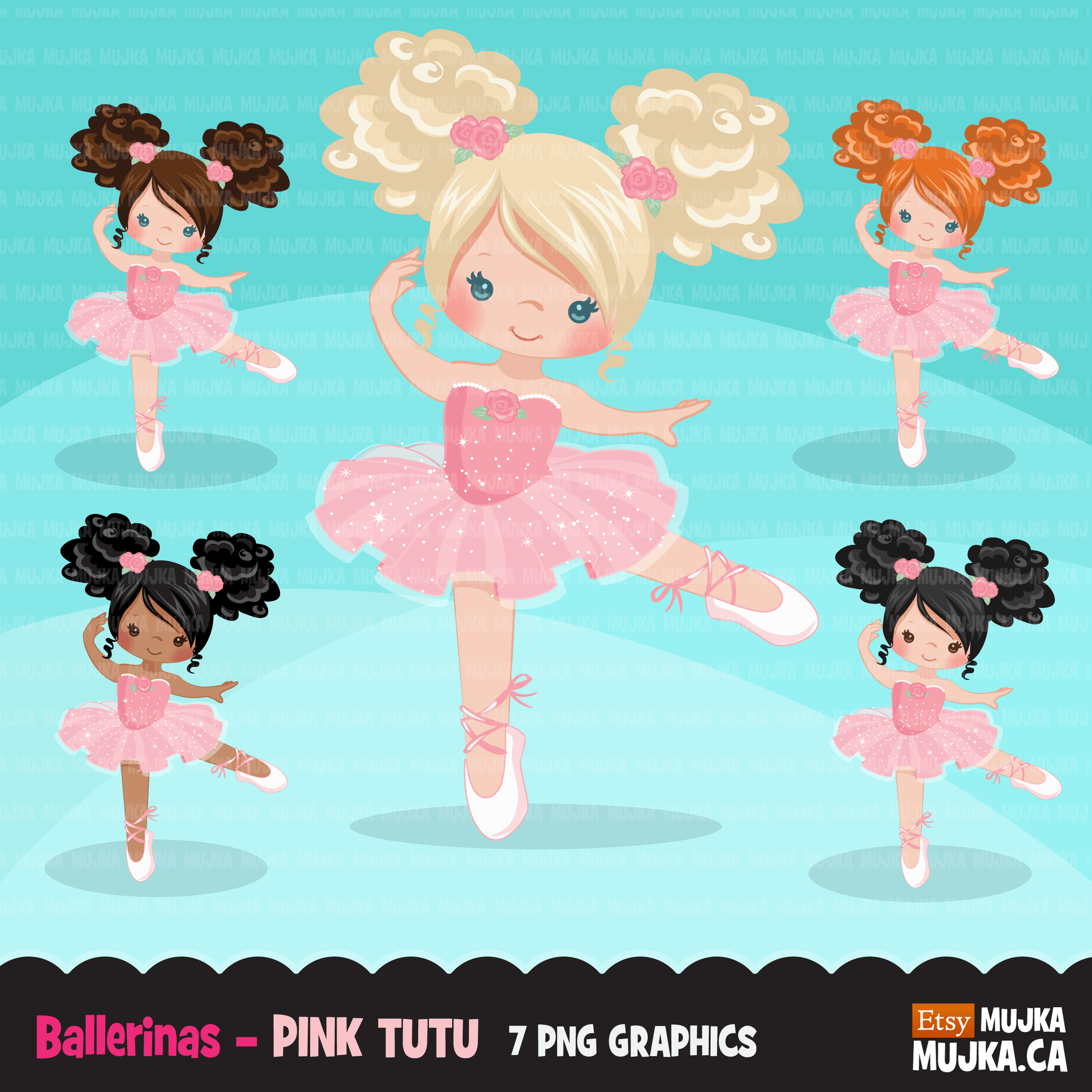 Ballerina Clipart Bundle, Cute ballerinas and ballet sets, dance graphics, Girls