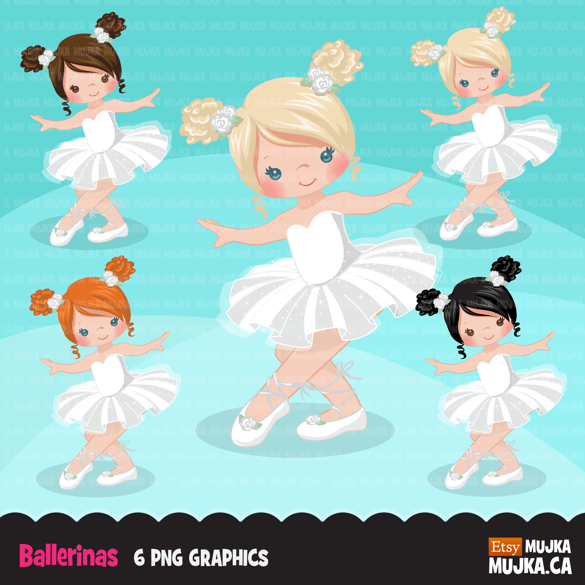 Ballerina Clipart Bundle, Cute ballerinas and ballet sets, dance graphics, Girls