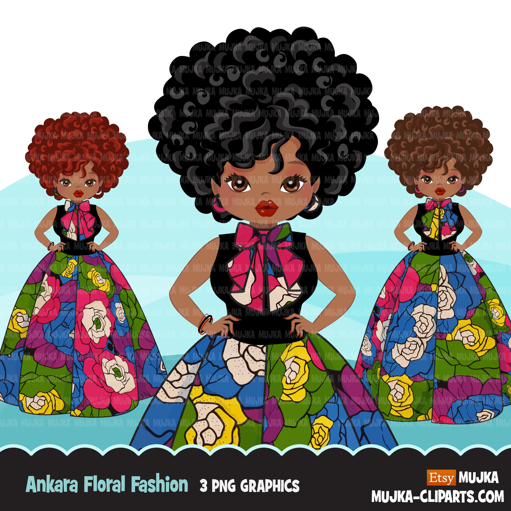 Ankara Fashion Graphics Bundle, Black History African American clipart, commercial use sublimation