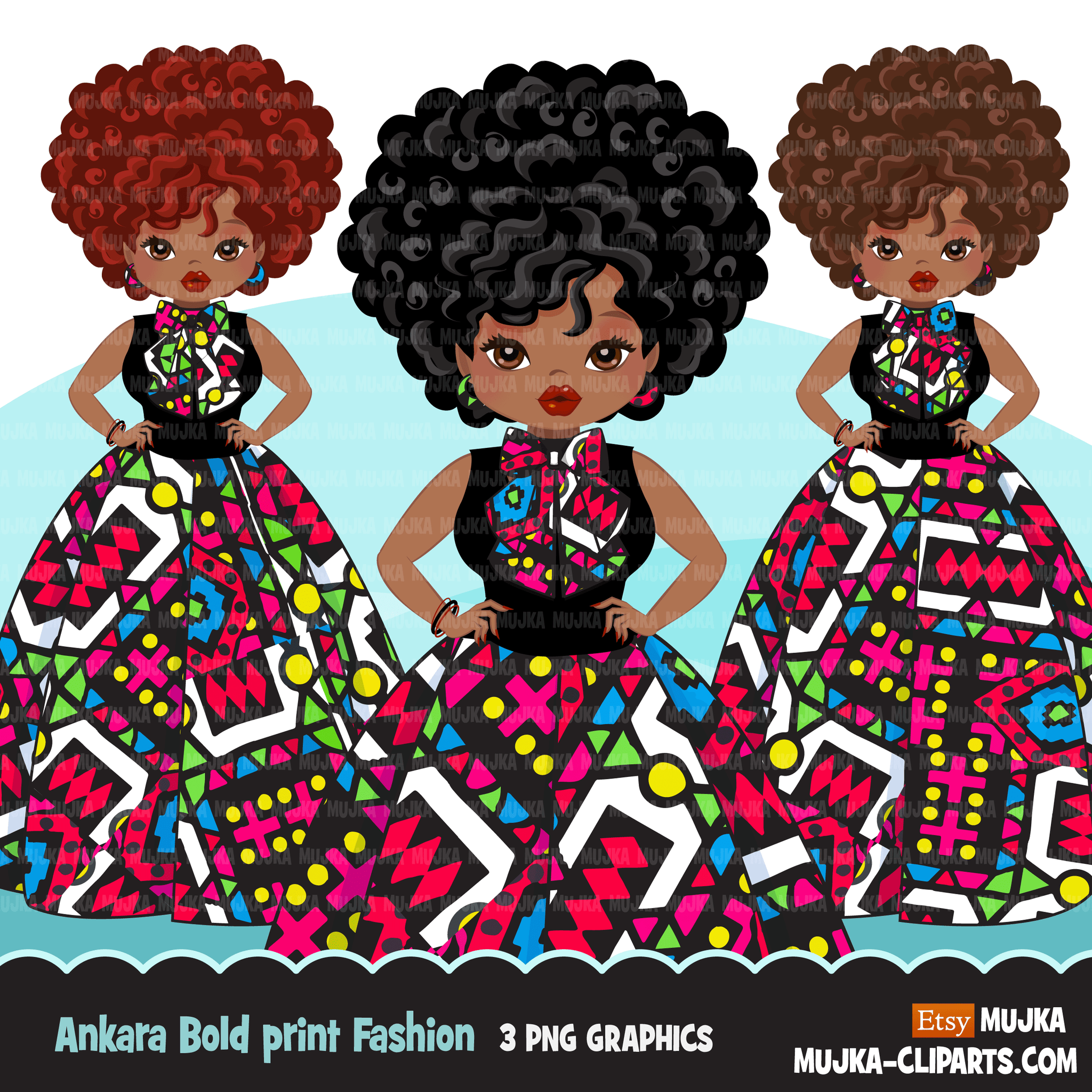 Ankara Fashion Graphics Bundle, Black History African American clipart, commercial use sublimation