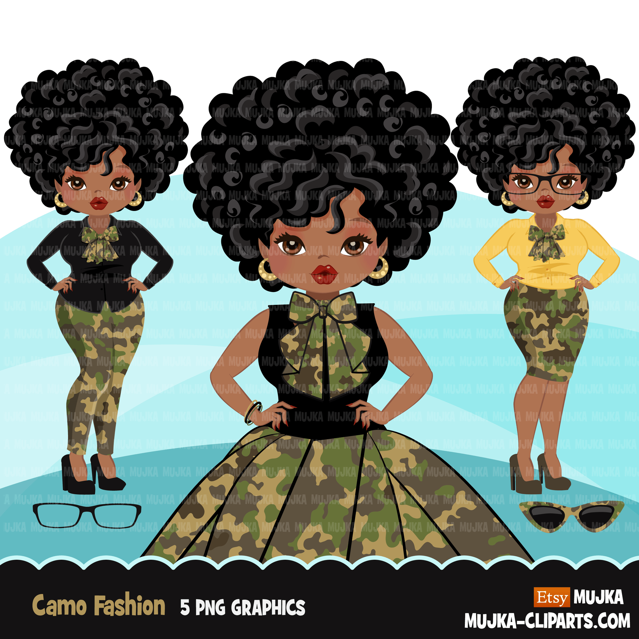 Ankara Fashion Graphics Bundle, Black History African American clipart, commercial use sublimation