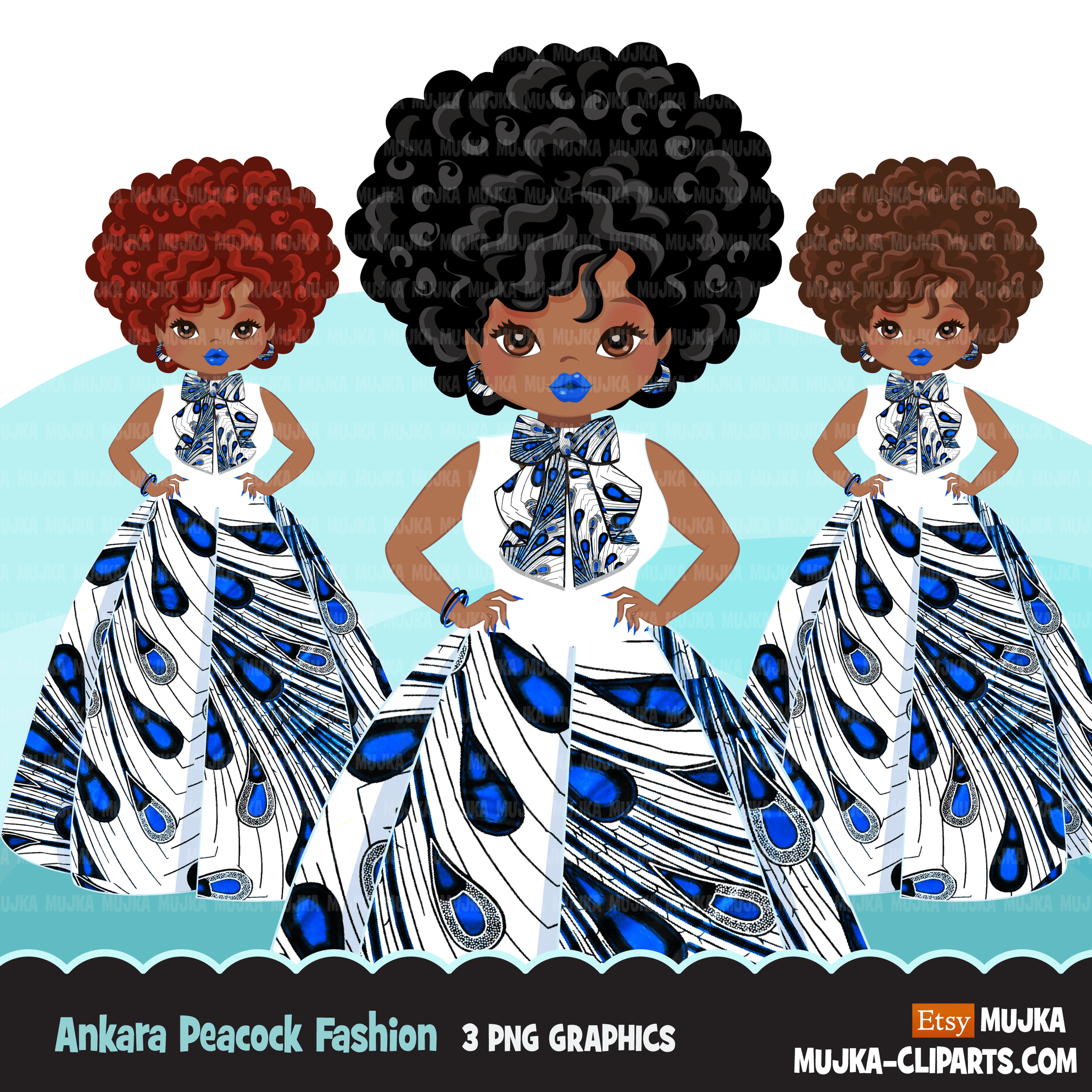 Ankara Fashion Graphics Bundle, Black History African American clipart, commercial use sublimation