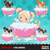 Spa Clipart Bundle. Spa birthday Party Graphics for girls, manicure, bath, nail polish, shower