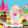 Candy land Clipart Bundle, Sweets, ice cream, donuts, chocolate, cupcakes, backgrounds, tutu girl graphics commercial use PNG clip art