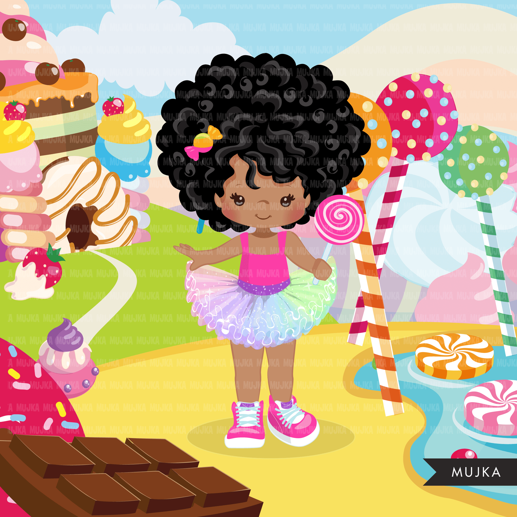 Candy land Clipart Bundle, Sweets, ice cream, donuts, chocolate, cupcakes, backgrounds, tutu girl graphics commercial use PNG clip art