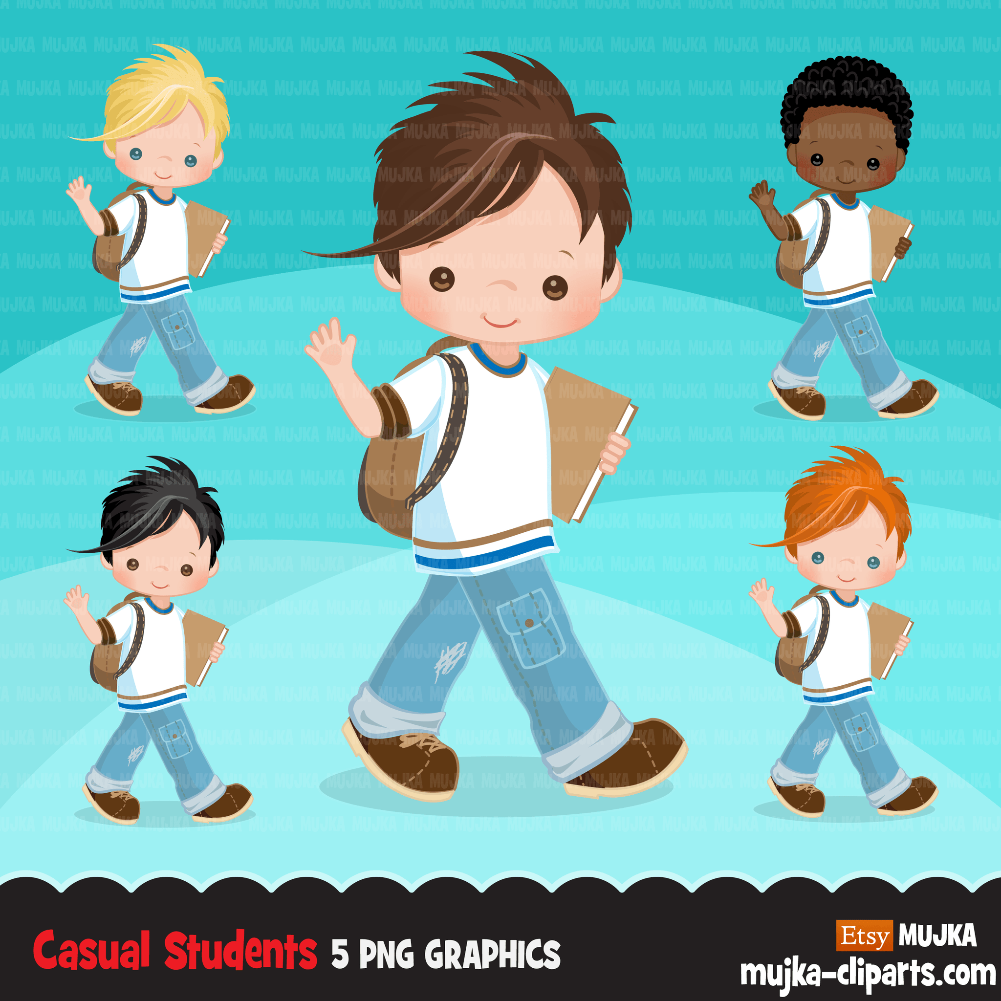School Education Clipart Bundle. Students, graduates, teachers, distant learning and school elements graphics, boys girls