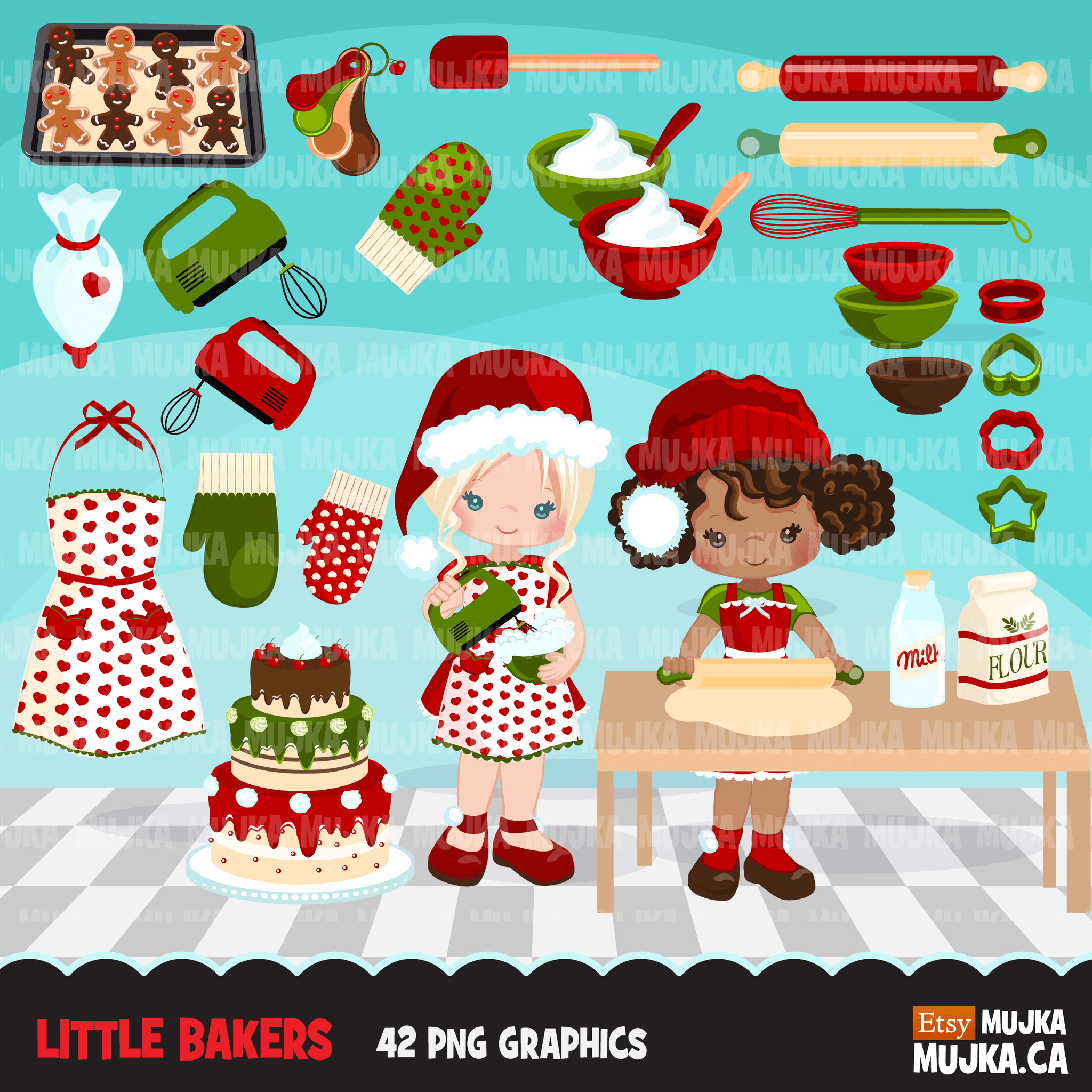 Christmas Clipart Bundle V2, Noel Illustrations, boy, girl, animal, gnomes, nutcracker, mermaids