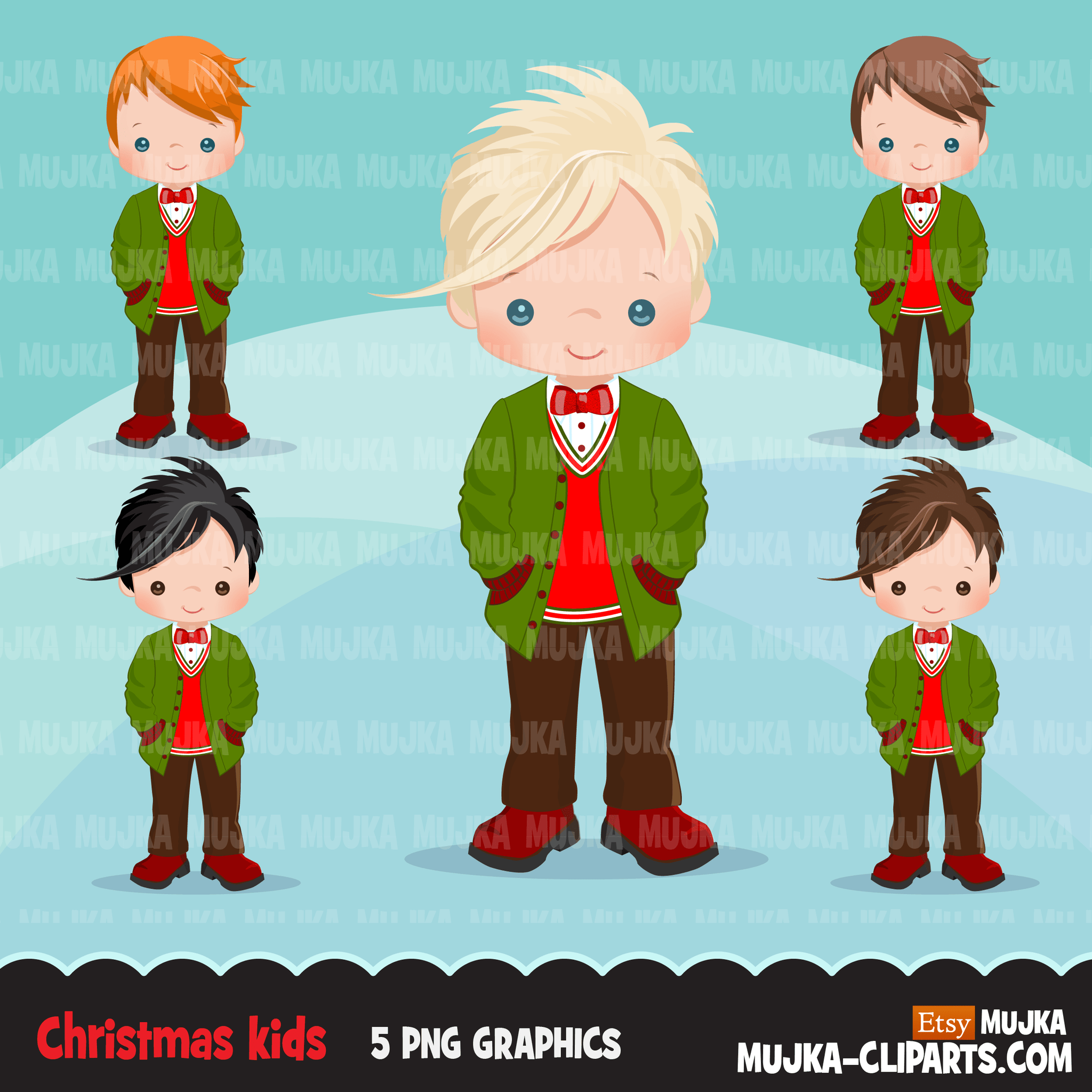Christmas Clipart Bundle V2, Noel Illustrations, boy, girl, animal, gnomes, nutcracker, mermaids