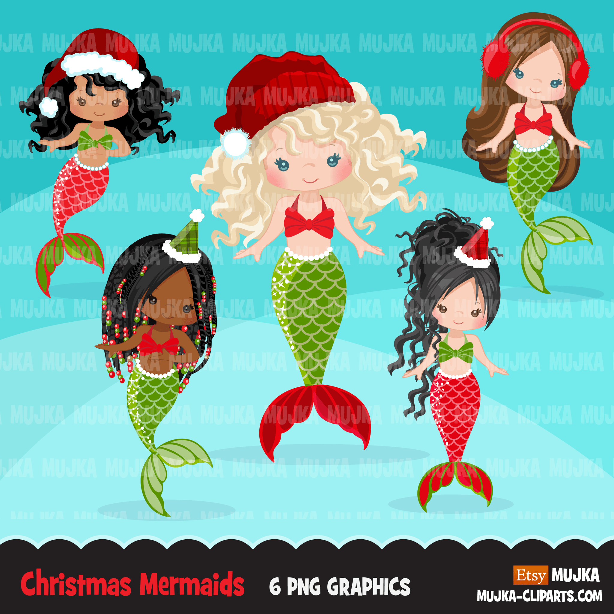 Christmas Clipart Bundle V2, Noel Illustrations, boy, girl, animal, gnomes, nutcracker, mermaids