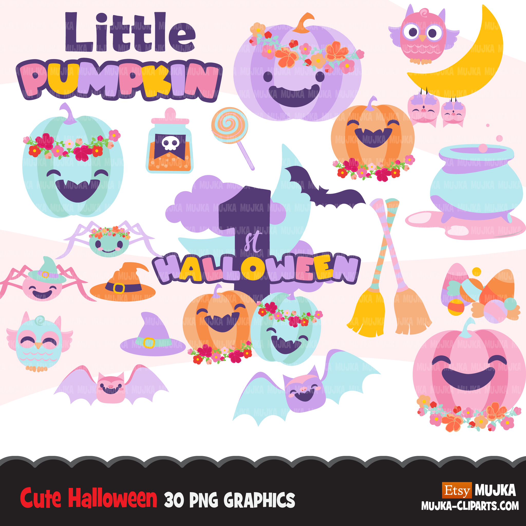 Halloween Clipart Bundle, Pumpkins, witches, Halloween baby, Halloween party boys & girls clip art commercial use PNG graphics