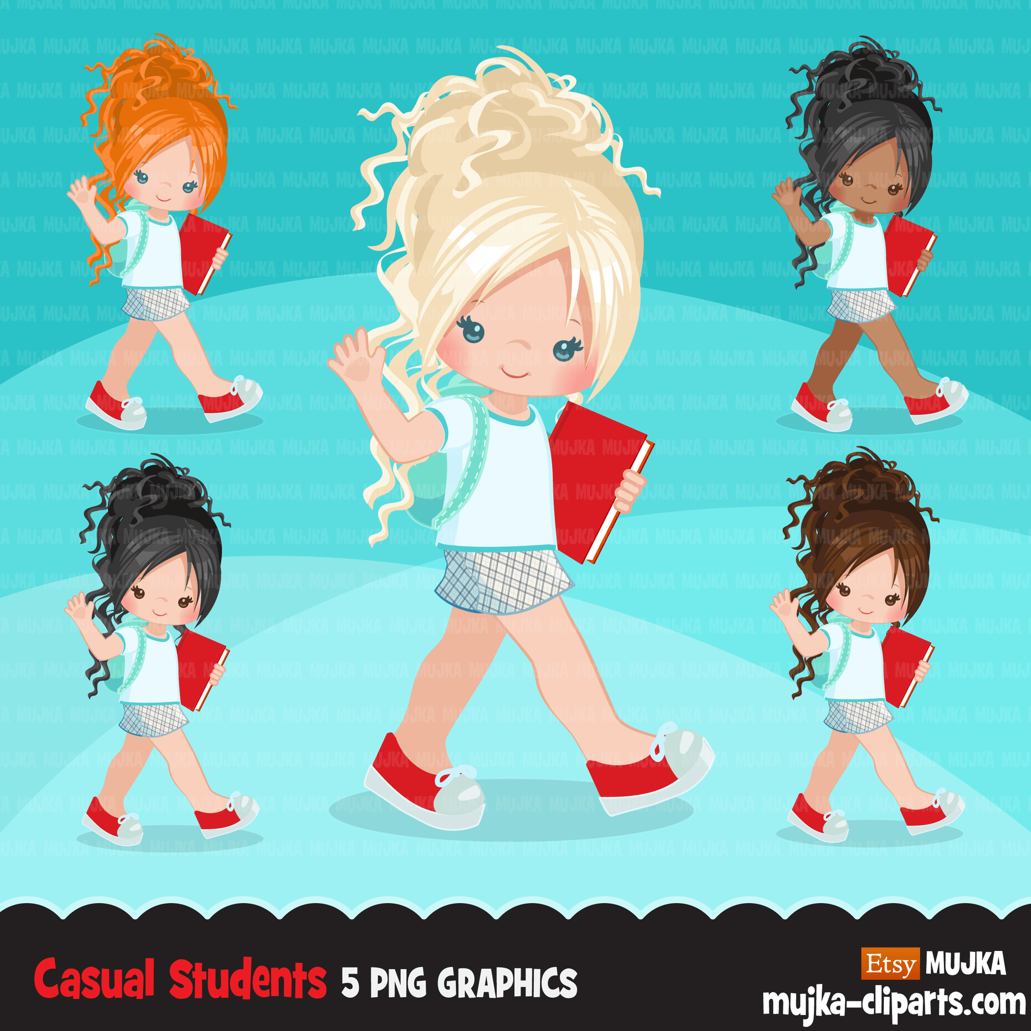 School Education Clipart Bundle. Students, graduates, teachers, distant learning and school elements graphics, boys girls