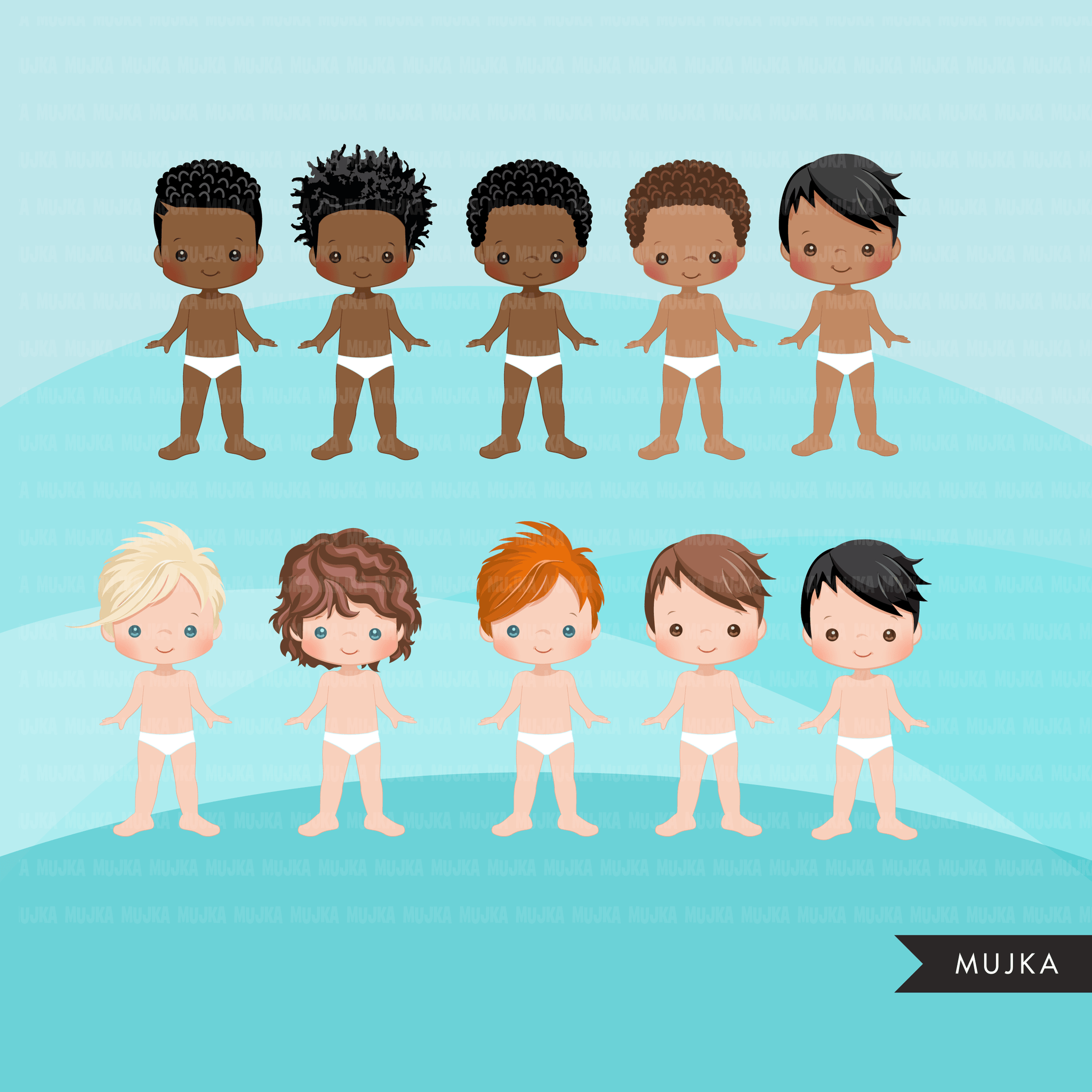 Paquete de imágenes prediseñadas de Paper Doll, gráficos de vestir, trajes de moda para niños, niñas y niños, gráficos de sublimación png