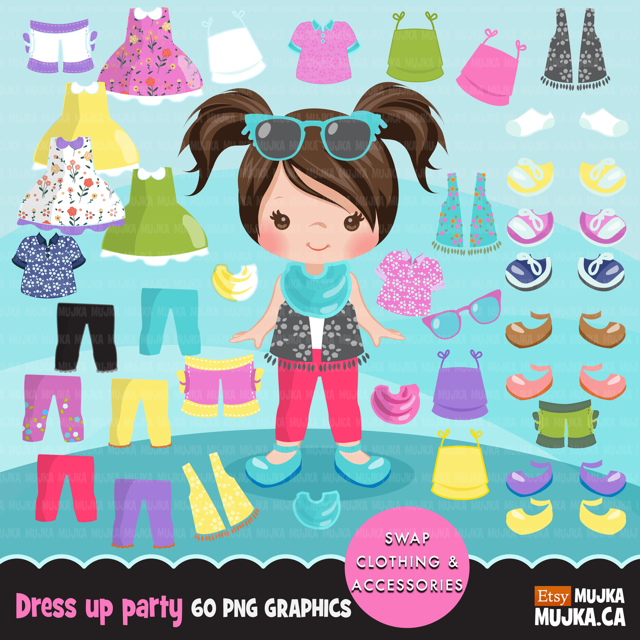 Paquete de imágenes prediseñadas de Paper Doll, gráficos de vestir, trajes de moda para niños, niñas y niños, gráficos de sublimación png