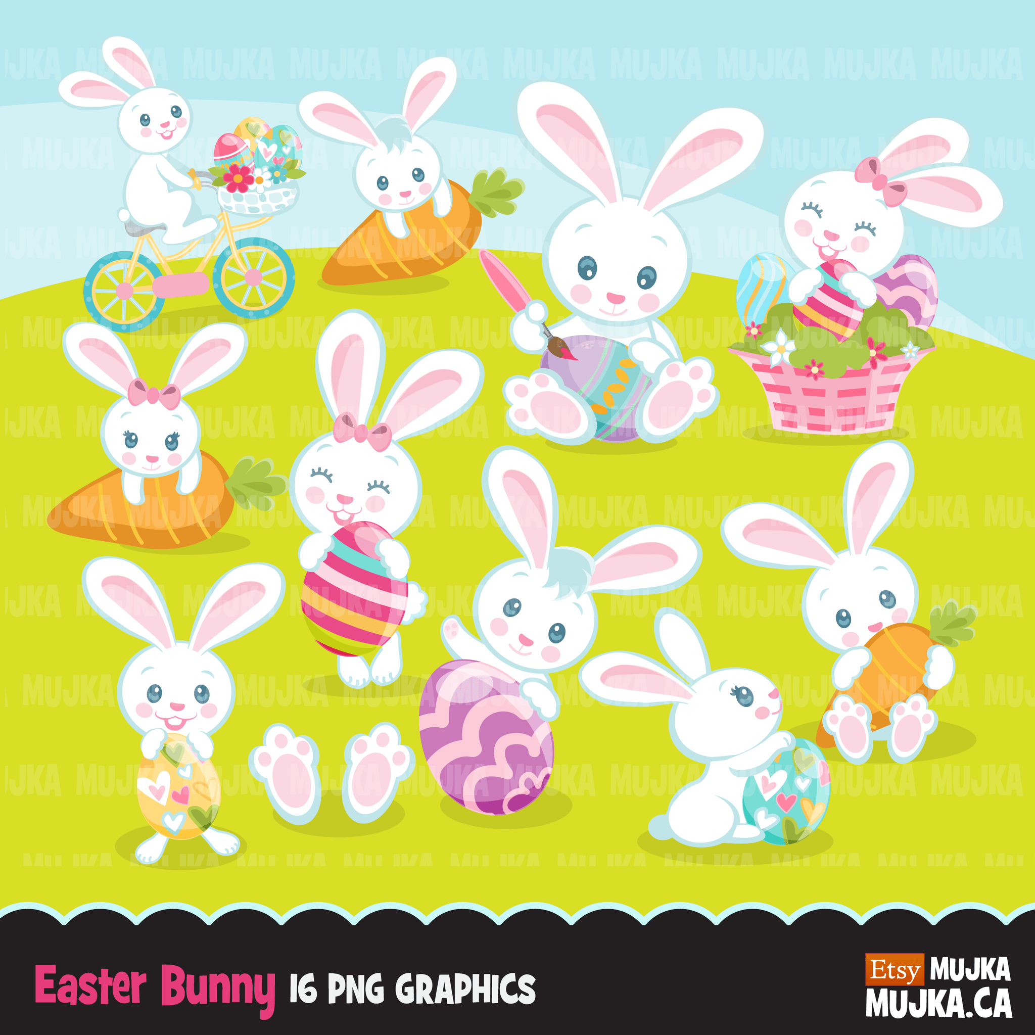 Easter Spring Clipart Bundle, gnomes, bunny, kids, eggs, animals, plants, llama graphics commercial use PNG clip art