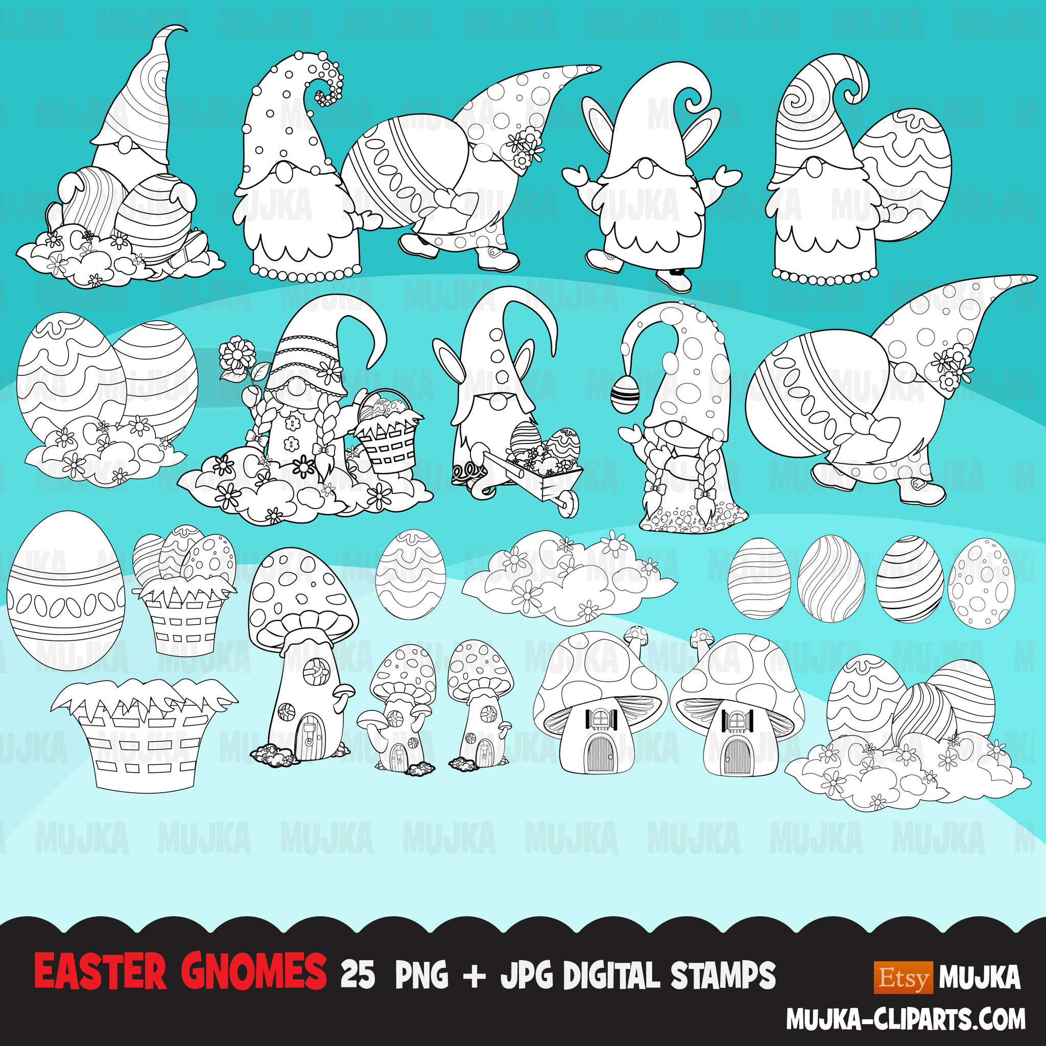 Gnomes Clipart Bundle, Easter, St Patrick's Day, School, Valentines, birthday, Halloween, Christmas, commercial use PNG clip art