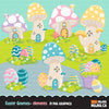 Easter Spring Clipart Bundle, gnomes, bunny, kids, eggs, animals, plants, llama graphics commercial use PNG clip art