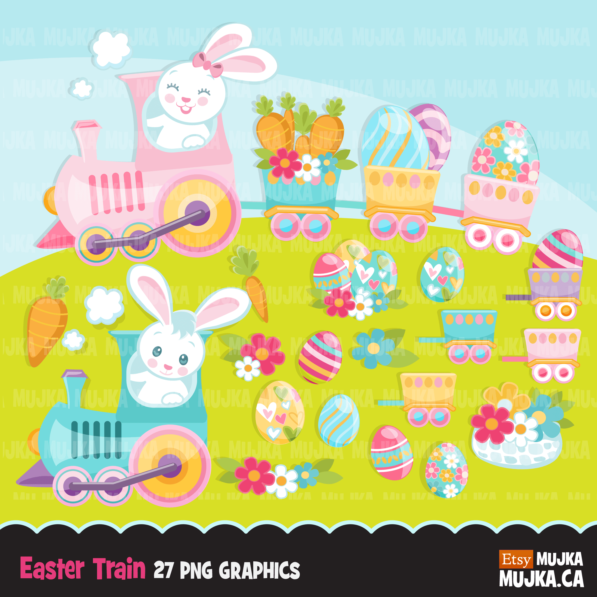 Easter Spring Clipart Bundle, gnomes, bunny, kids, eggs, animals, plants, llama graphics commercial use PNG clip art