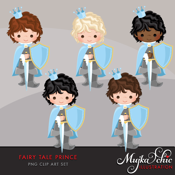 Fairy Tale Clipart Bundle. Princess and prince storybook graphics. Boy and Girl
