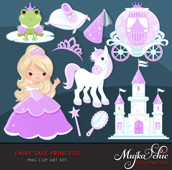Fairy Tale Clipart Bundle. Princess and prince storybook graphics. Boy and Girl