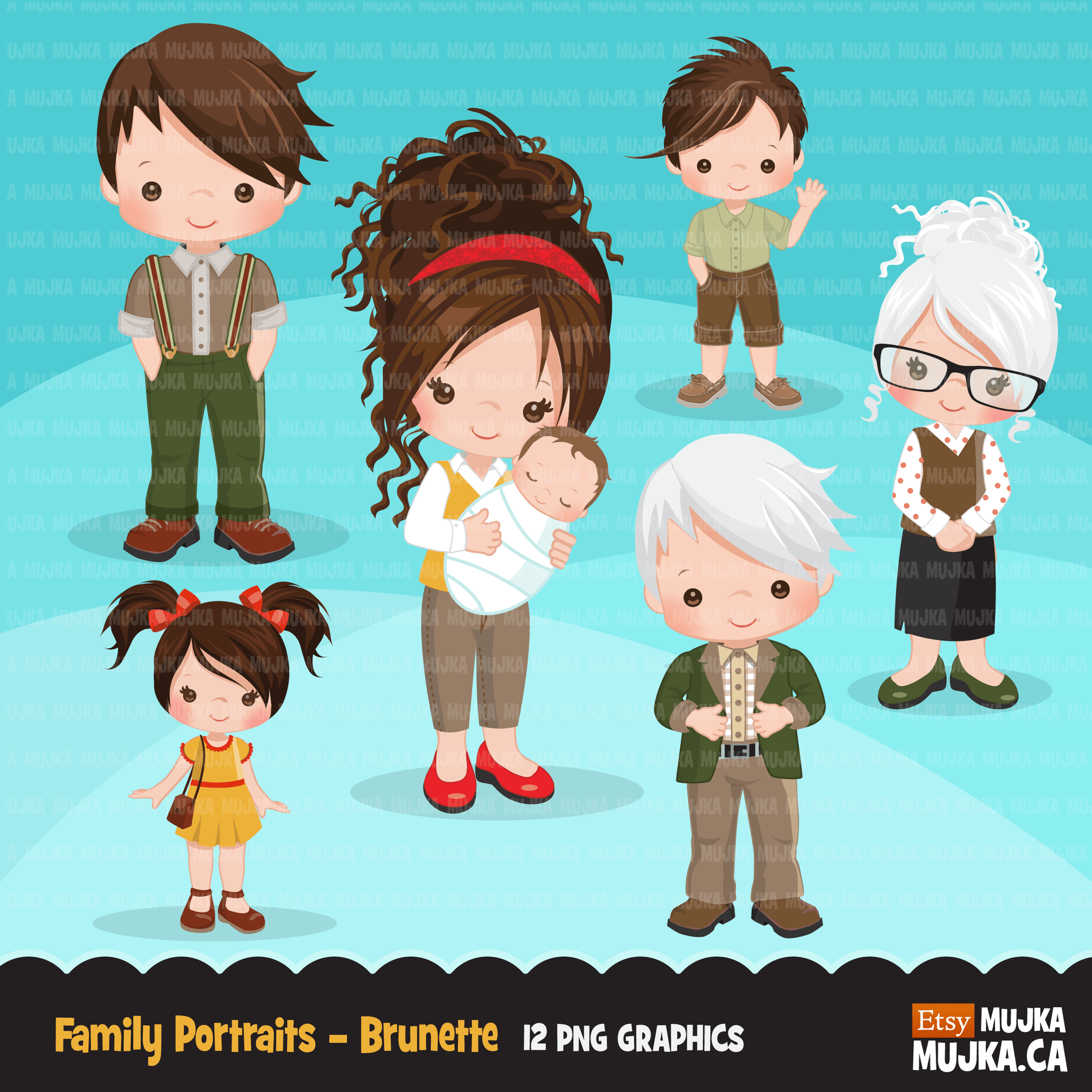 Family clipart Bundle. Collection of mother, father, son, daughter, seniors and accessories graphics. Boy girl