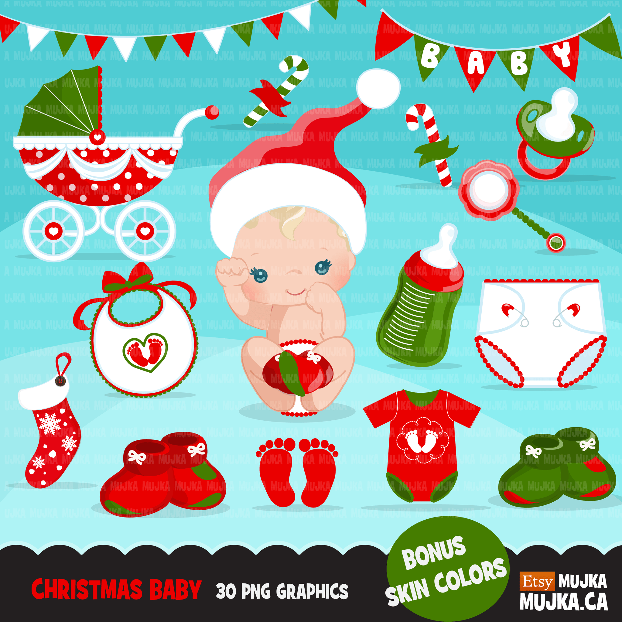 Christmas Clipart Bundle V2, Noel Illustrations, boy, girl, animal, gnomes, nutcracker, mermaids