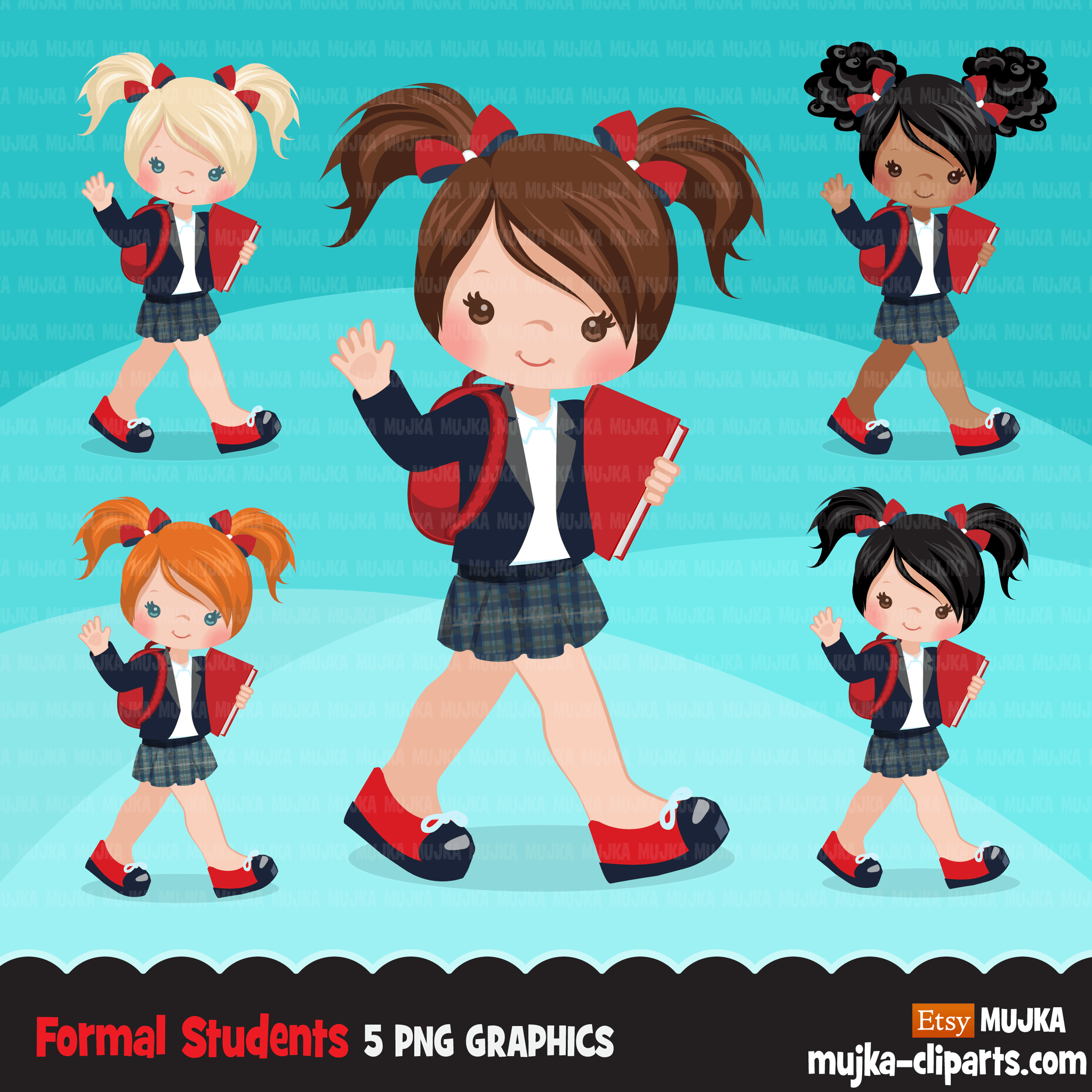 School Education Clipart Bundle. Students, graduates, teachers, distant learning and school elements graphics, boys girls