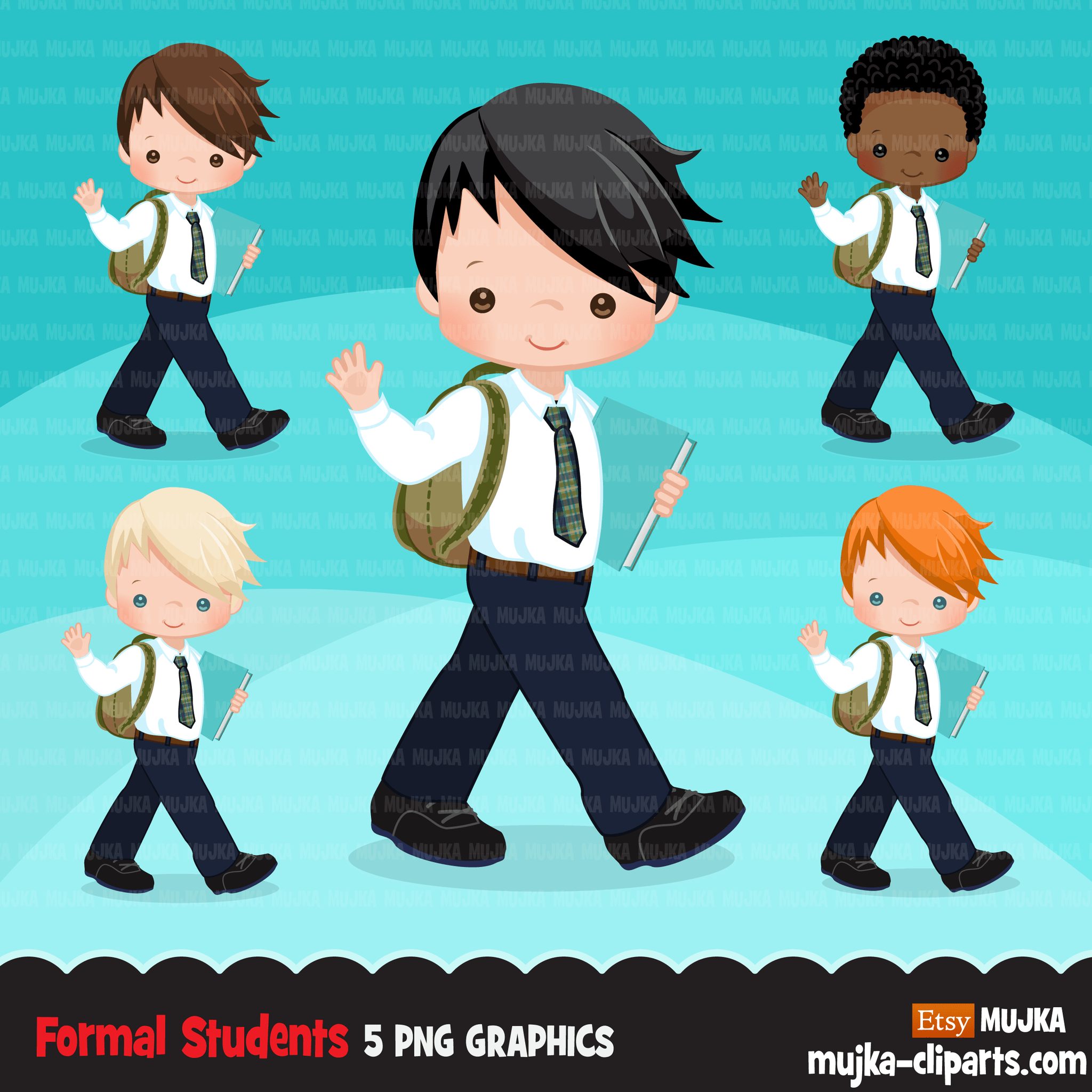 School Education Clipart Bundle. Students, graduates, teachers, distant learning and school elements graphics, boys girls