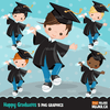 School Education Clipart Bundle. Students, graduates, teachers, distant learning and school elements graphics, boys girls