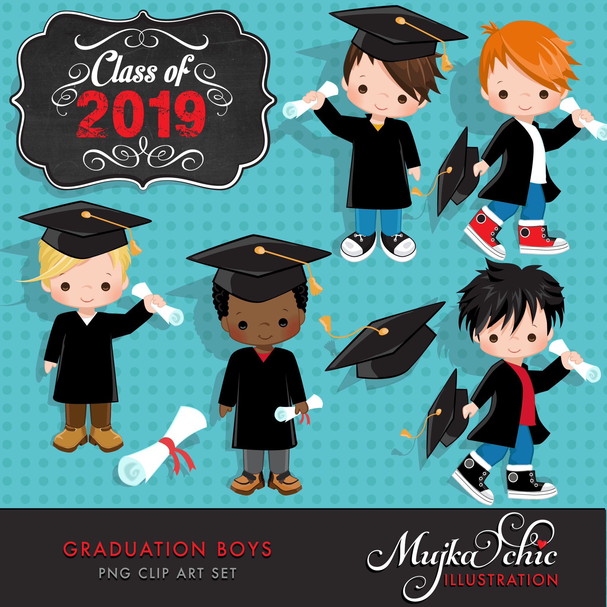 School Education Clipart Bundle. Students, graduates, teachers, distant learning and school elements graphics, boys girls