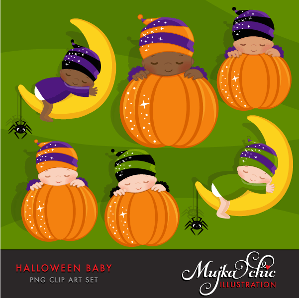 Halloween Clipart Bundle, Pumpkins, witches, Halloween baby, Halloween party boys & girls clip art commercial use PNG graphics