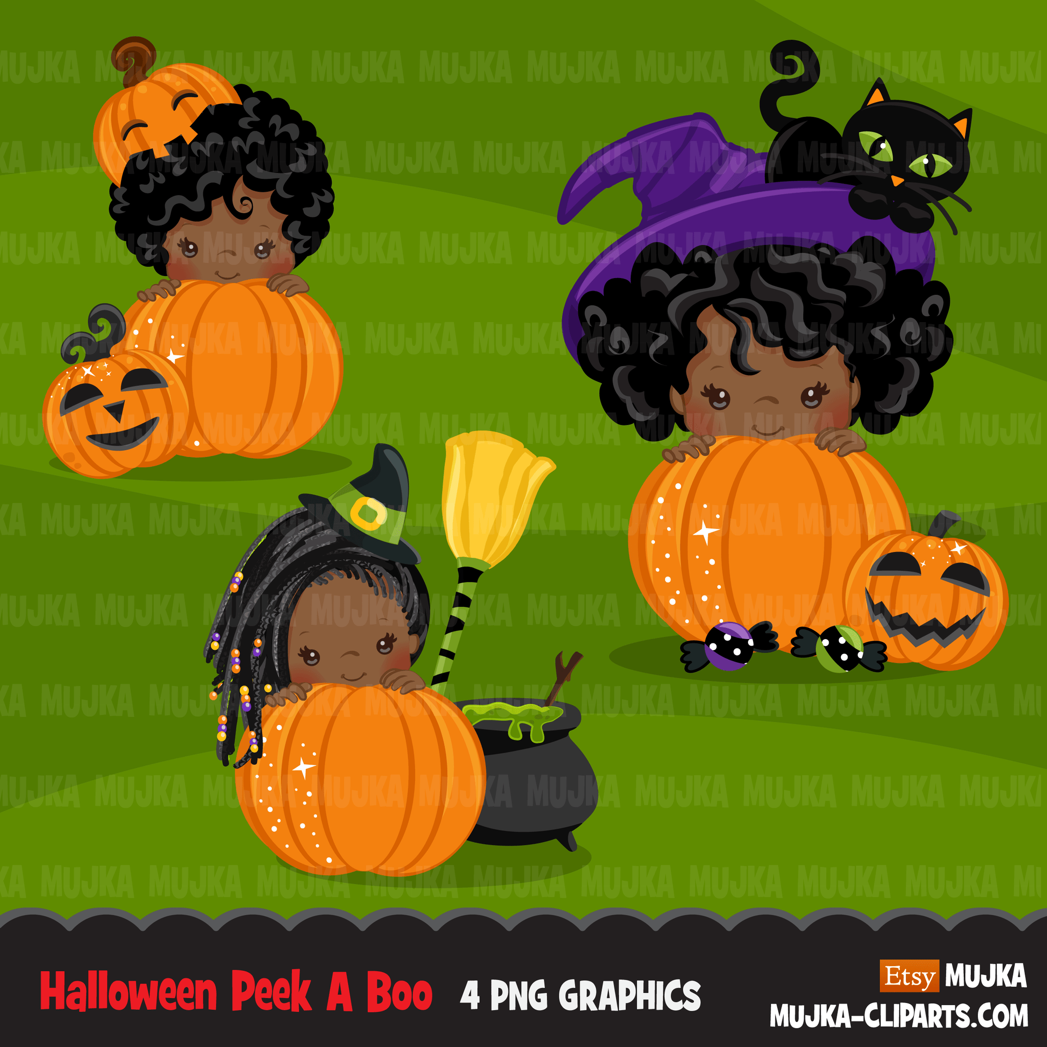 Halloween Clipart Bundle, Pumpkins, witches, Halloween baby, Halloween party boys & girls clip art commercial use PNG graphics