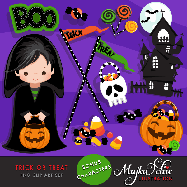 Halloween Clipart Bundle, Pumpkins, witches, Halloween baby, Halloween party boys & girls clip art commercial use PNG graphics