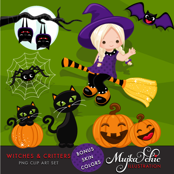 Halloween Clipart Bundle, Pumpkins, witches, Halloween baby, Halloween party boys & girls clip art commercial use PNG graphics