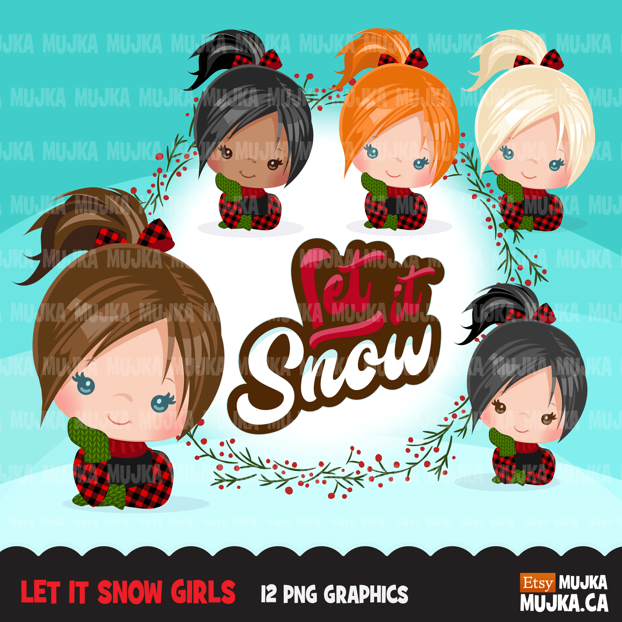 Christmas Clipart Bundle V2, Noel Illustrations, boy, girl, animal, gnomes, nutcracker, mermaids