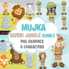 Paquete de imágenes prediseñadas de Safari. Colección de animales de safari, personajes y gráficos de safari, leones, jirafas, hipopótamos, cebras y gráficos de monos.