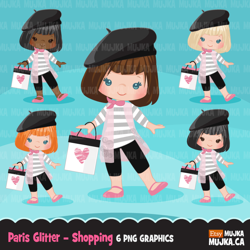 Paris Clipart Bundle, Glitter French Birthday party, poodle, tea party, eiifel tower png clip art, commercial use