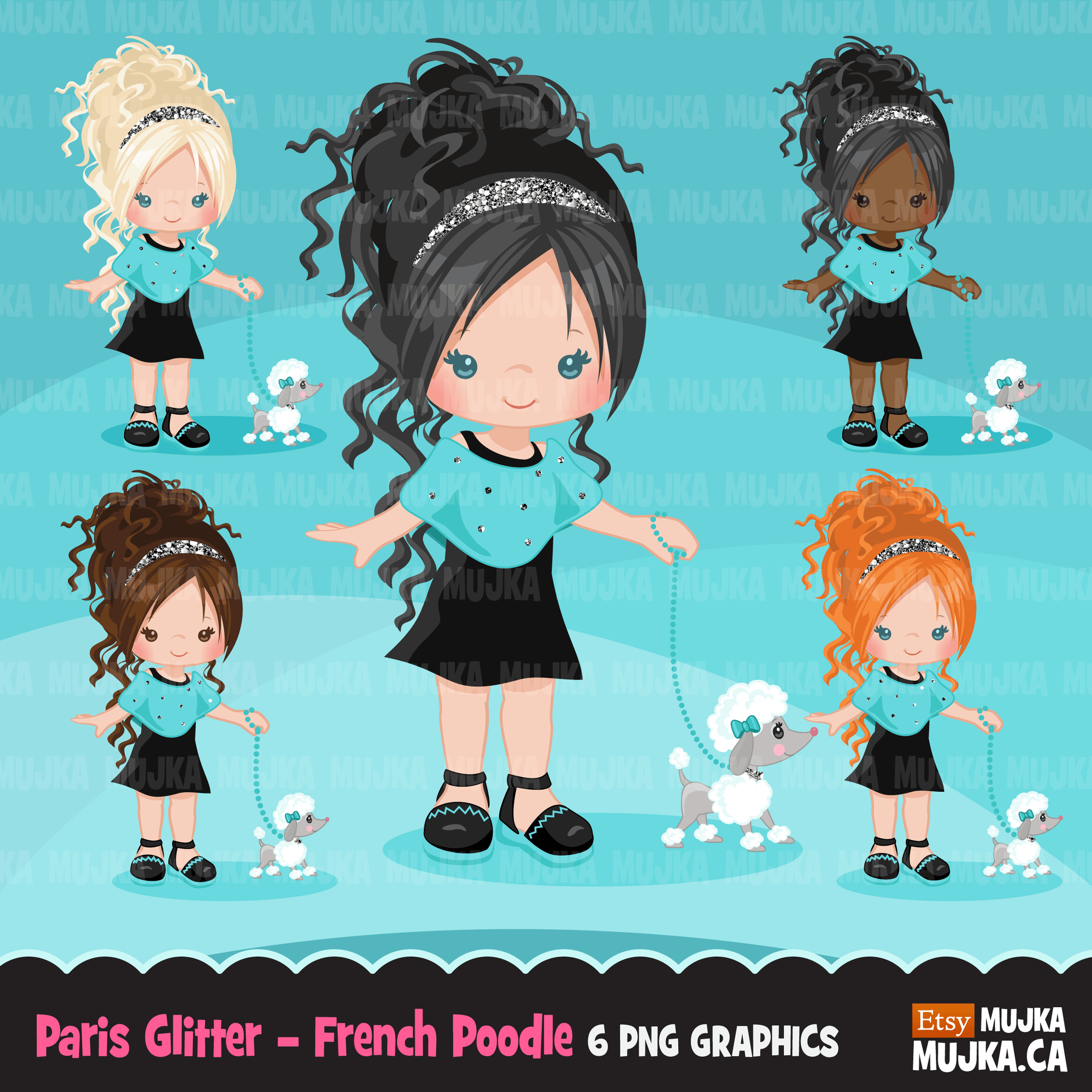 Paris Clipart Bundle, Glitter French Birthday party, poodle, tea party, eiifel tower png clip art, commercial use