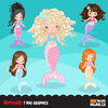 Paquete de imágenes prediseñadas de Las Sirenitas. Gráficos de sirena arcoiris. Submarino, coral, estrella de mar, pez, caballito de mar Chicas