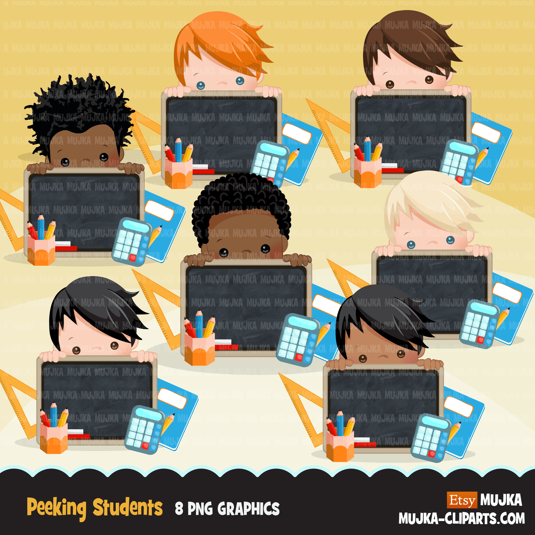 School Education Clipart Bundle. Students, graduates, teachers, distant learning and school elements graphics, boys girls