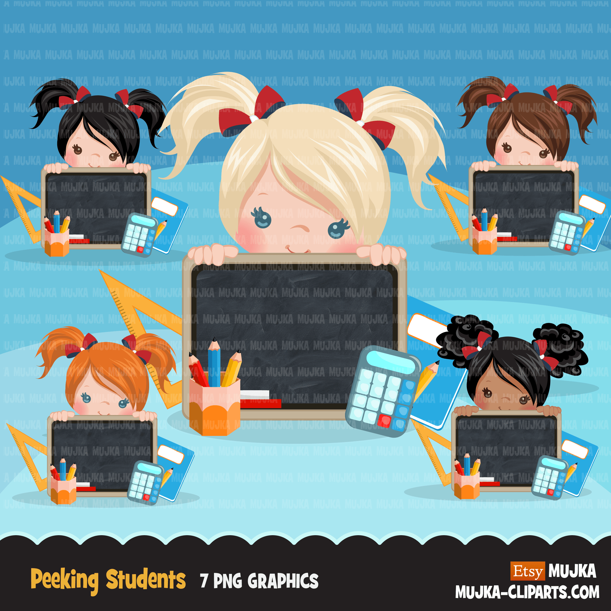School Education Clipart Bundle. Students, graduates, teachers, distant learning and school elements graphics, boys girls