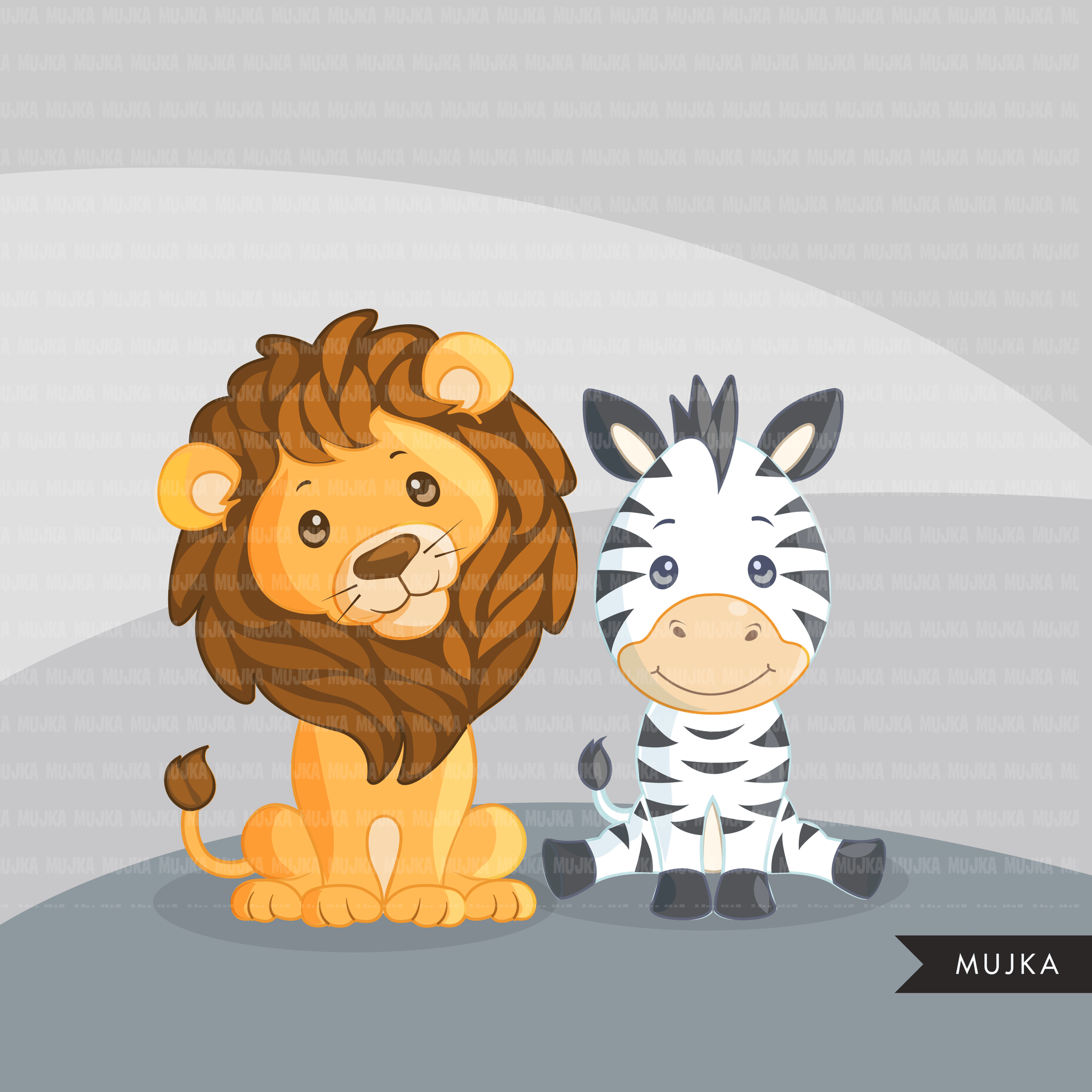 Paquete de imágenes prediseñadas de Safari. Colección de animales de safari, personajes y gráficos de safari, leones, jirafas, hipopótamos, cebras y gráficos de monos.