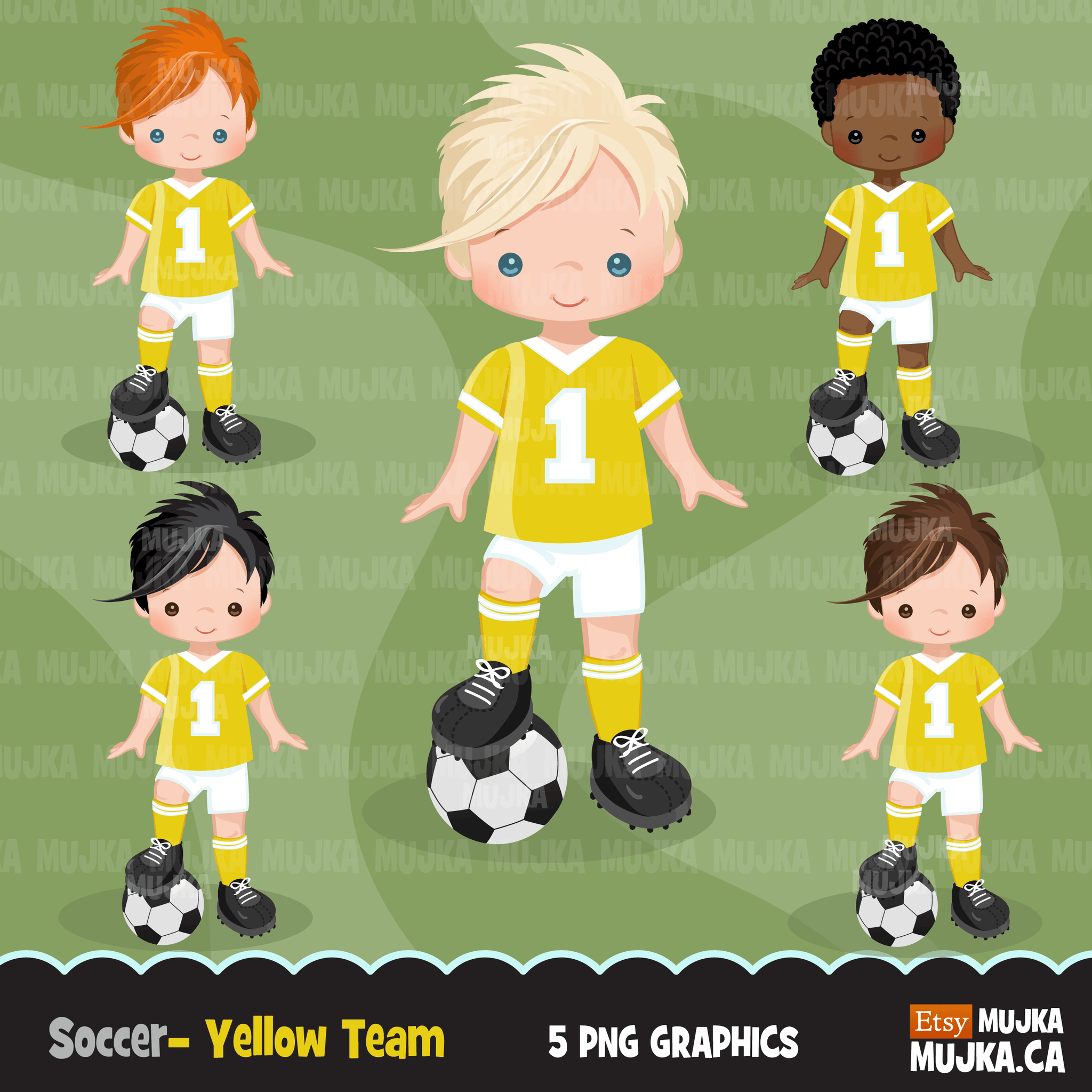 Soccer Clipart Bundle, playing soccer ball, sports, birthday party, boys & girls team jersey, clip art commercial use PNG graphics