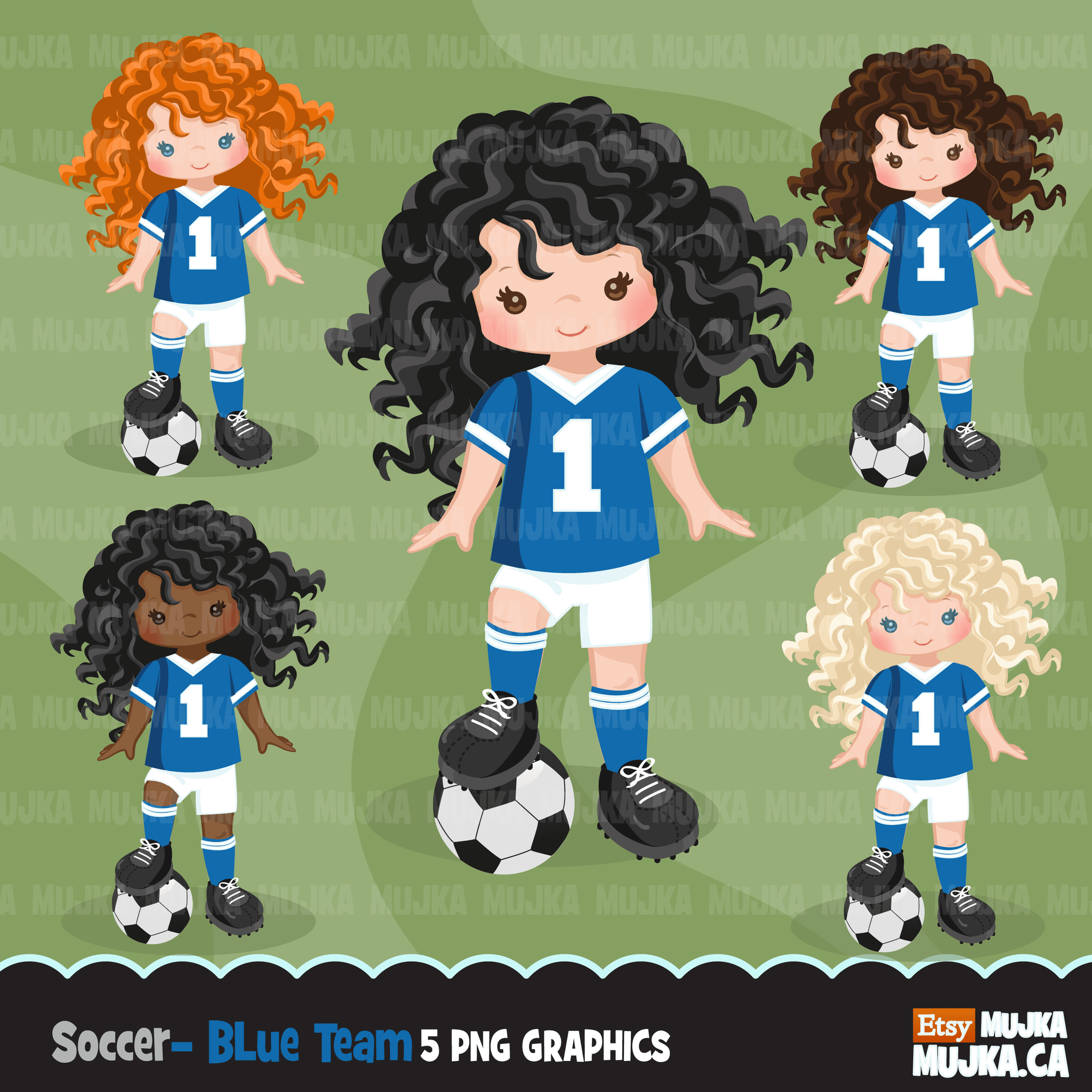 Soccer Clipart Bundle, playing soccer ball, sports, birthday party, boys & girls team jersey, clip art commercial use PNG graphics