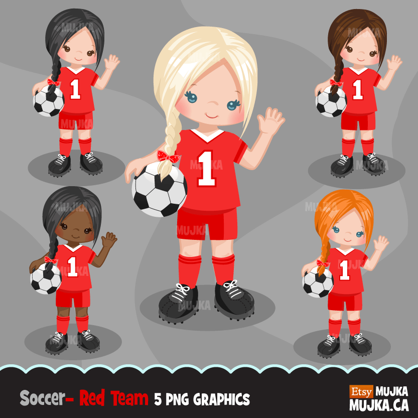 Soccer Clipart Bundle, playing soccer ball, sports, birthday party, boys & girls team jersey, clip art commercial use PNG graphics