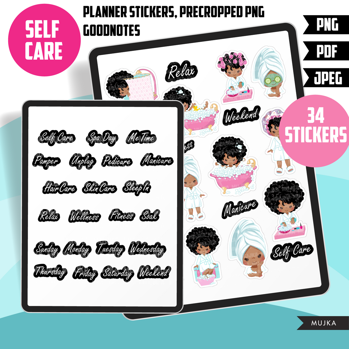 Buy Black Girl Digital Planner Stickers, Goodnotes Pre Cropped, PDF,  Instant Download, Printable Fashion Girls 48, Girl Icons Online in India 