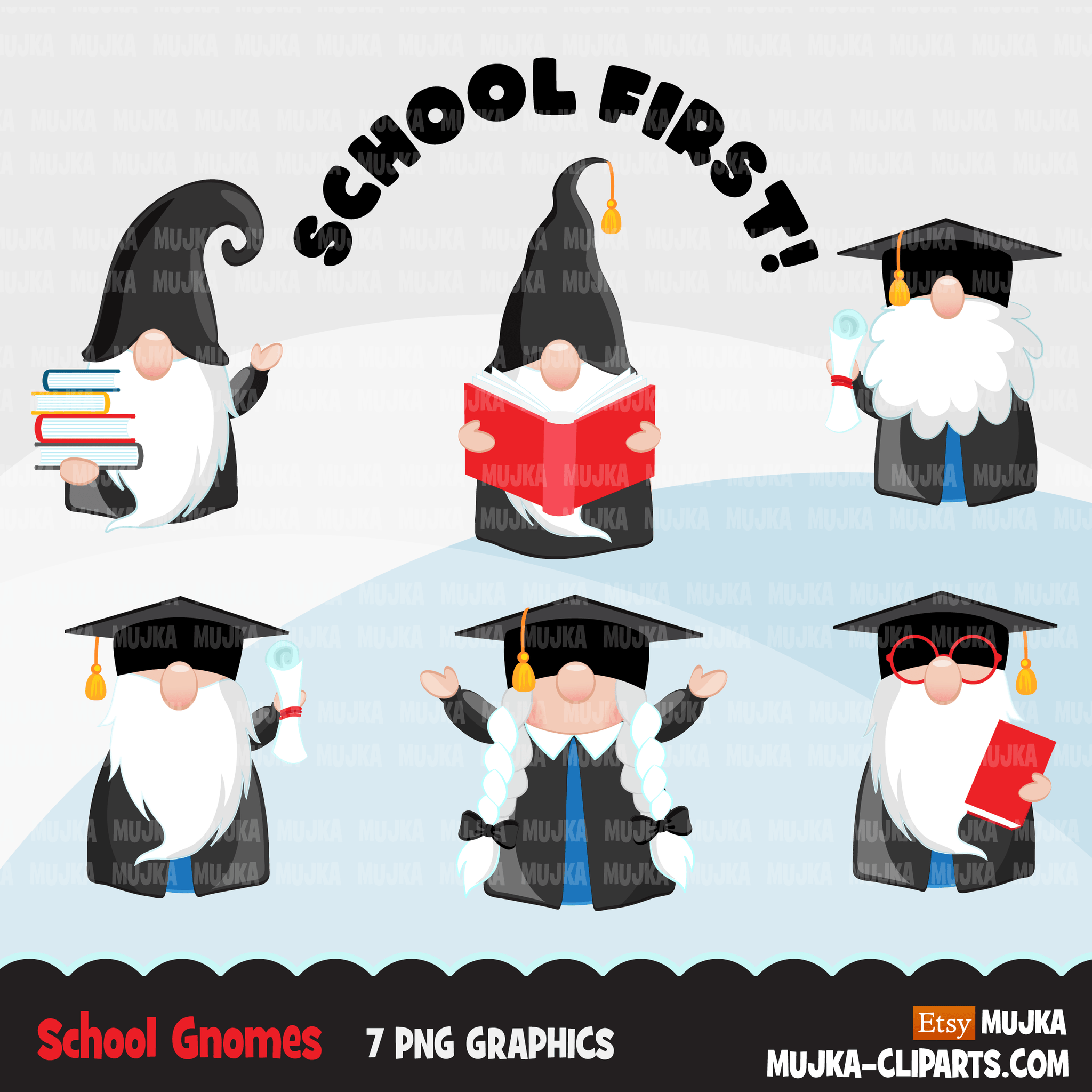Gnomes Clipart Bundle, Easter, St Patrick's Day, School, Valentines, birthday, Halloween, Christmas, commercial use PNG clip art